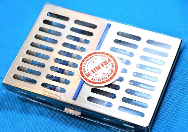 CYNAMED Premium German Dental Sterilization Cassette Autoclave Tray Rack Box 10 Instruments Blue - Image 1
